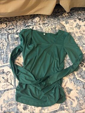 Shein Women's Long Sleeve Scoop Neck Top - Teal Green